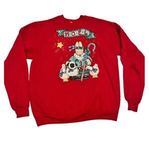 Cutest Vintage‎ ‘90s Christmas Sweatshirt, Women’s Large, Red Cotton Bunny/Lamb